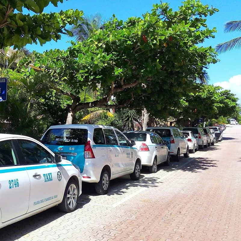 Taxis lined up waiting for customers in Cancun