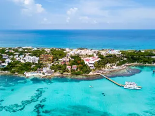 Aerial view of Isla Mujeres near Cancun