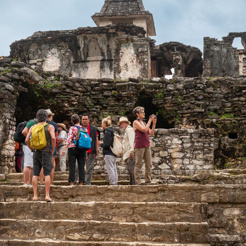 Tour group at Mayan ruins