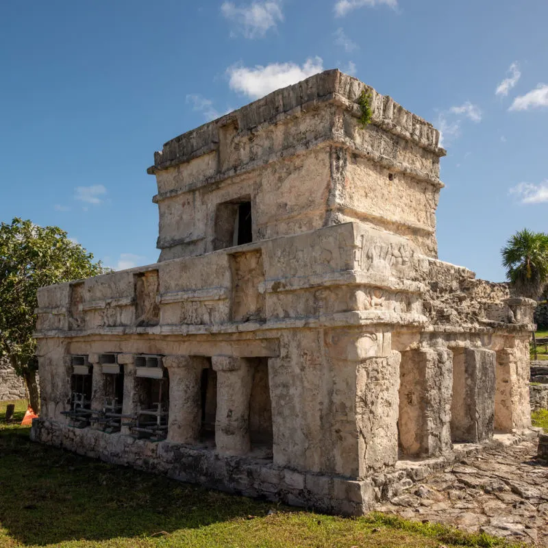 Ancient Mayan temple in Tulum's archaeological zone