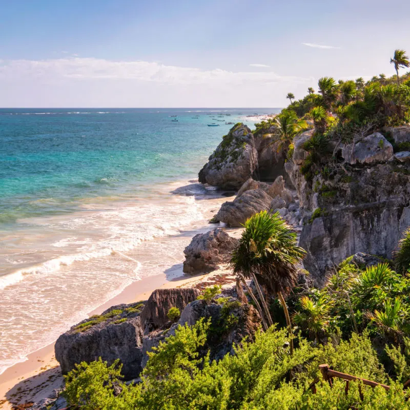 Cliffs in Tulum with ocean views and greenery 