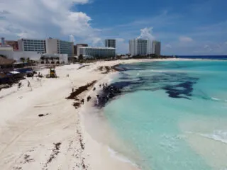 Cancun beach with sargassum