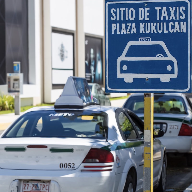 Taxi stand in Cancun, Mexico Near the Hotel Zone