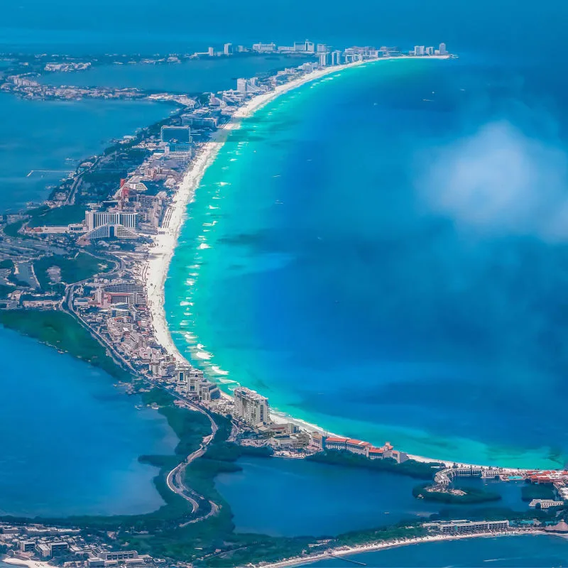 Cancun's resort zone as seen from afar 