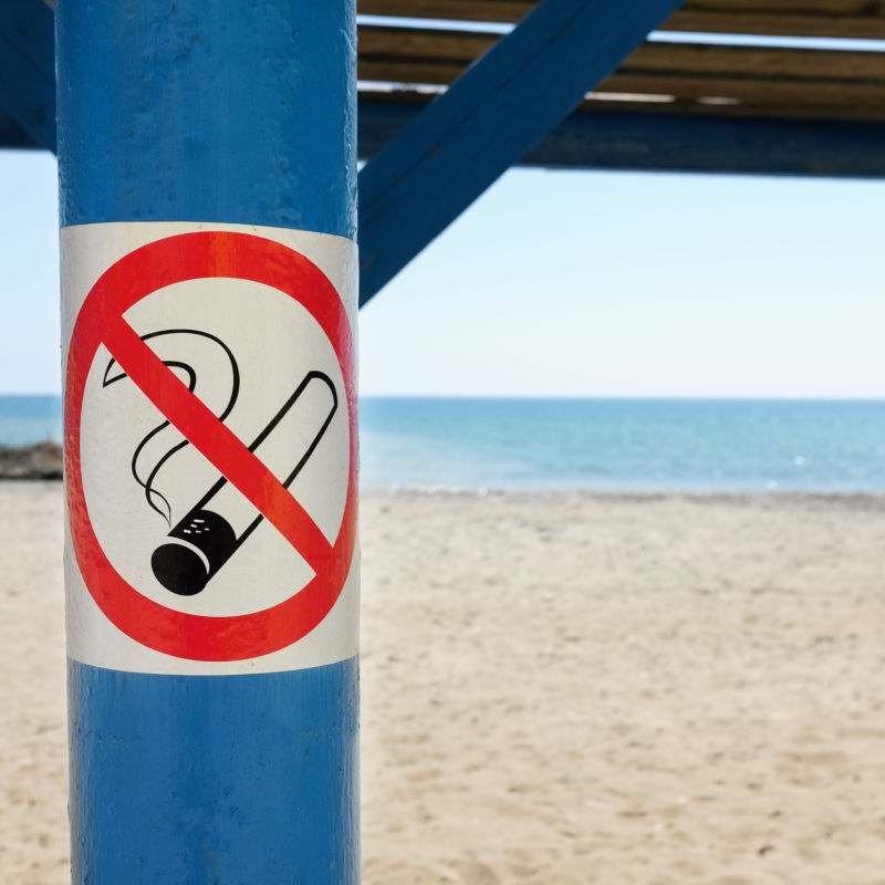 Anti-smoke sign on a public beach in Cancun 