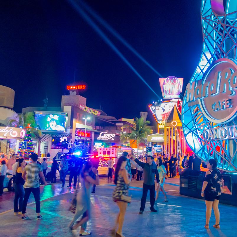 Cancun nightlife hub at night
