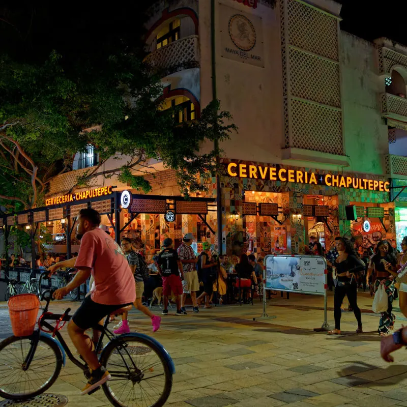 Bustling downtown area with shopping in Cancun