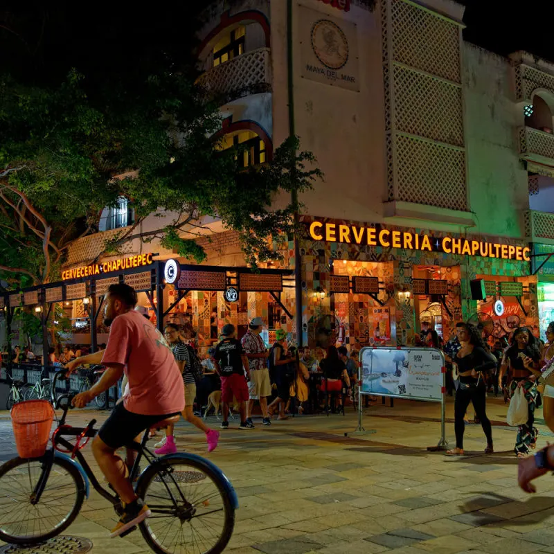 Bustling downtown area with shopping in Cancun 