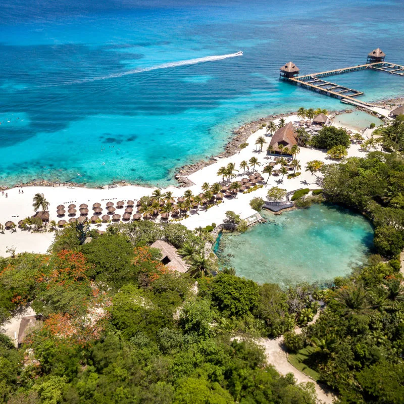 Beautiful drone view of Chankanaab Park in Cozumel, Mexico