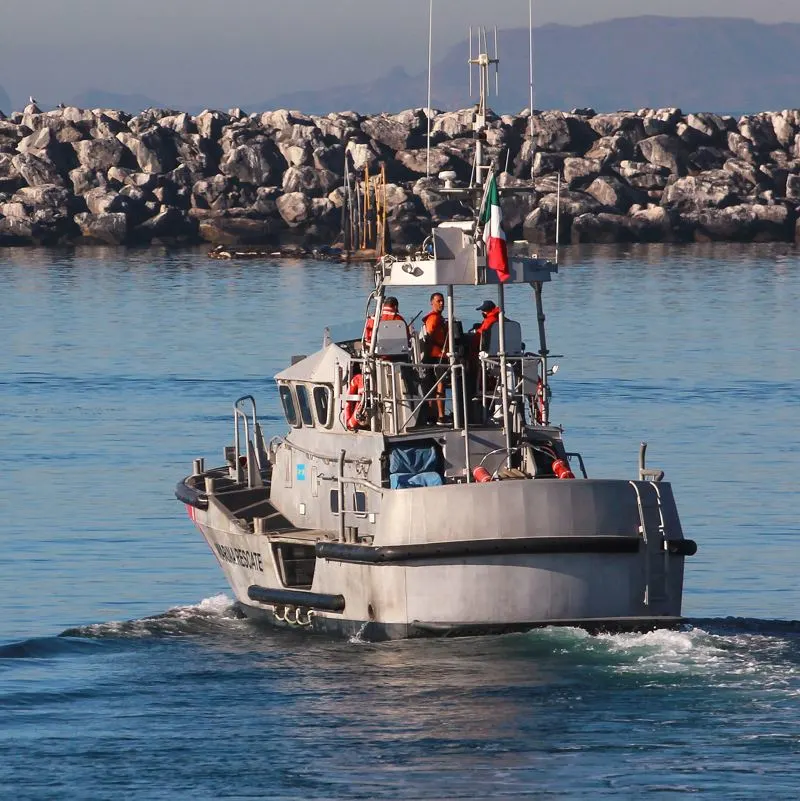 Mexican Naval rescue vessel sailing into harbor