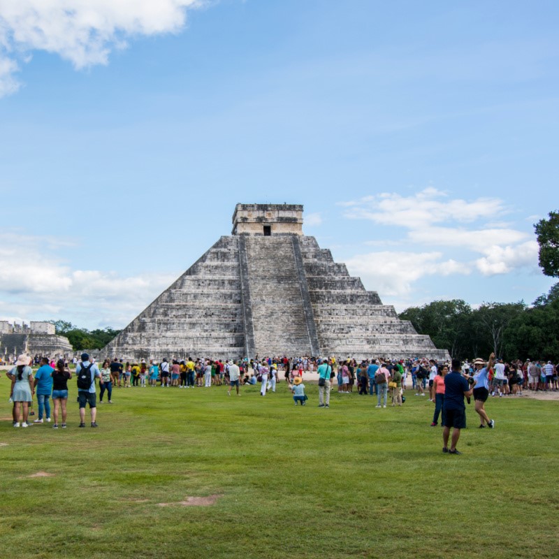 Large Crowd at Chichen Itza, a Popular Mayan Ruin Near Cancun, Mexico