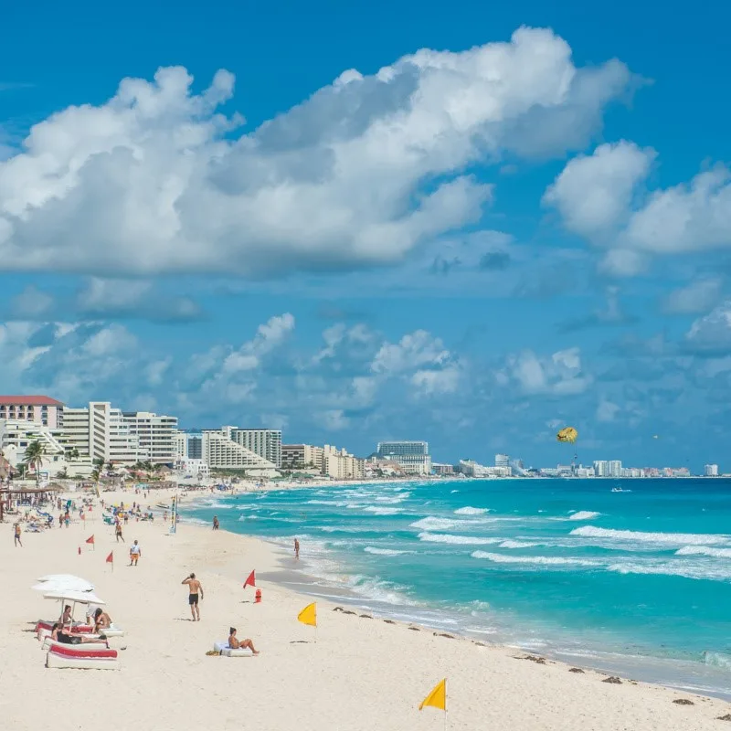 Tourists on a Beach in Cancun, Mexico