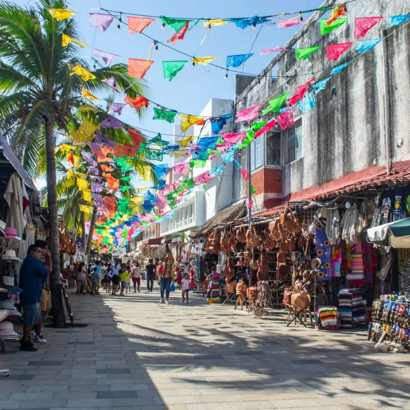 Vendors Set Up Along 5th Avenue in Playa del Carmen, Mexico