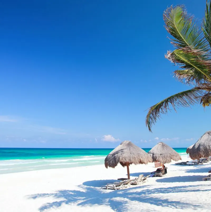 Beautiful white sand beach in Tulum 