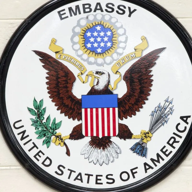 The seal of the US embassy