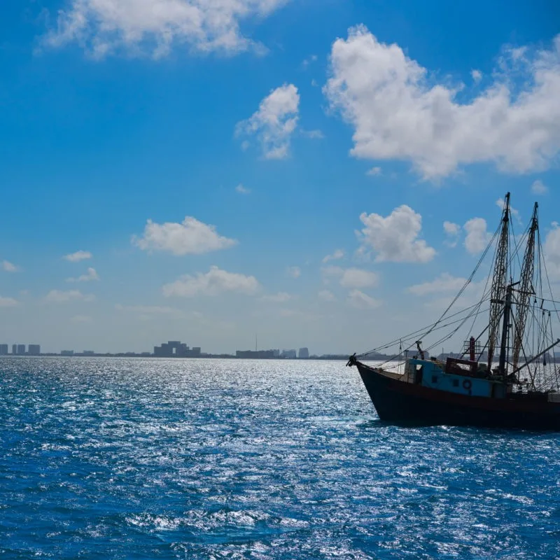 View of Cancun From a Fishing Boat in Puerto Juarez 