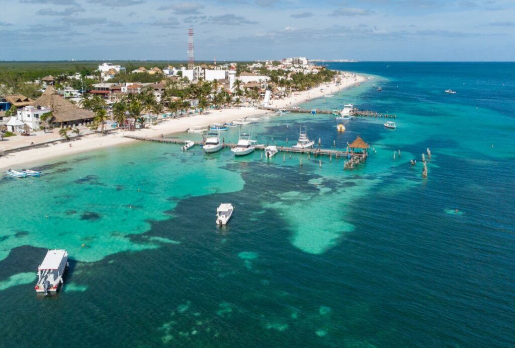 View of the Caribbean Sea in Puerto Morelos, Mexico