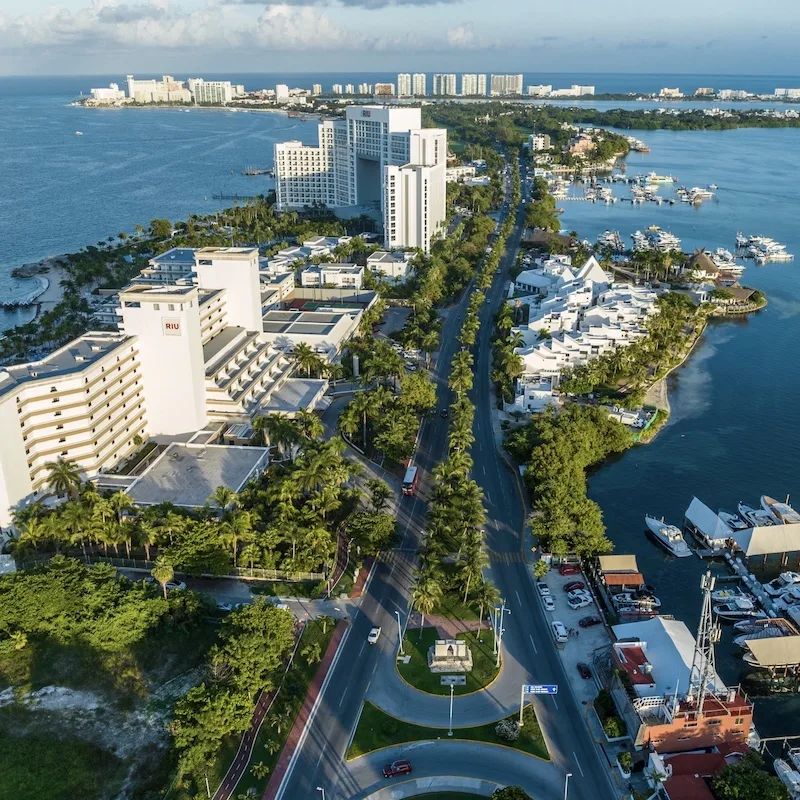 cancun hotel zone aerial shot