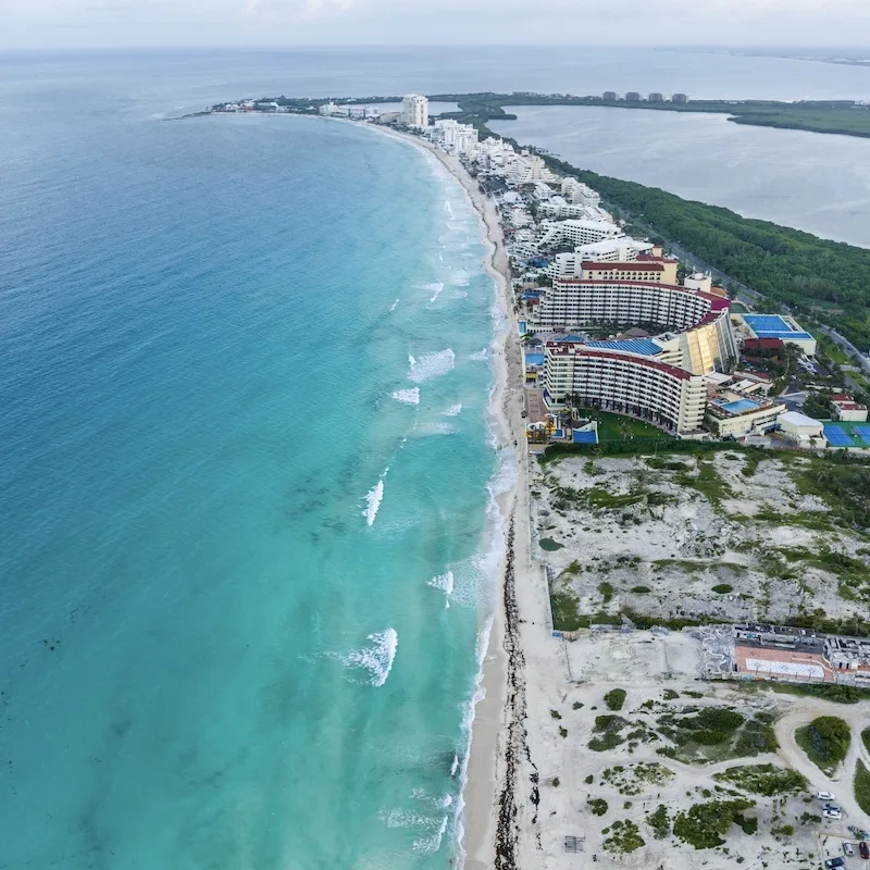 cancun hotel zone aerial