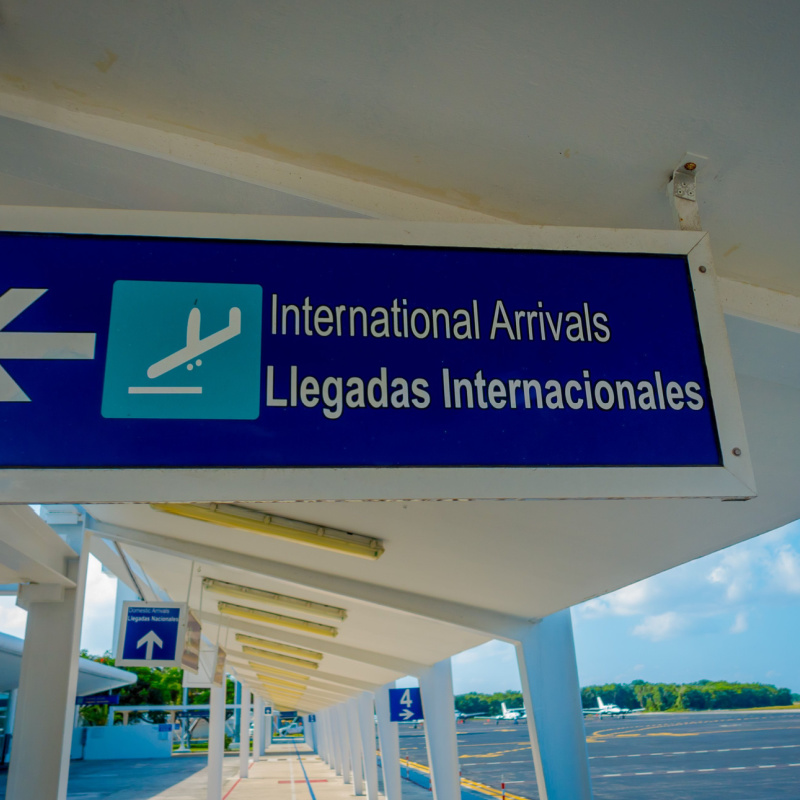International Arrivals sign at Cancun International Airport