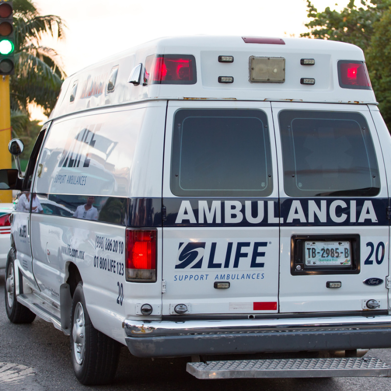 An ambulance on a road in Cancun