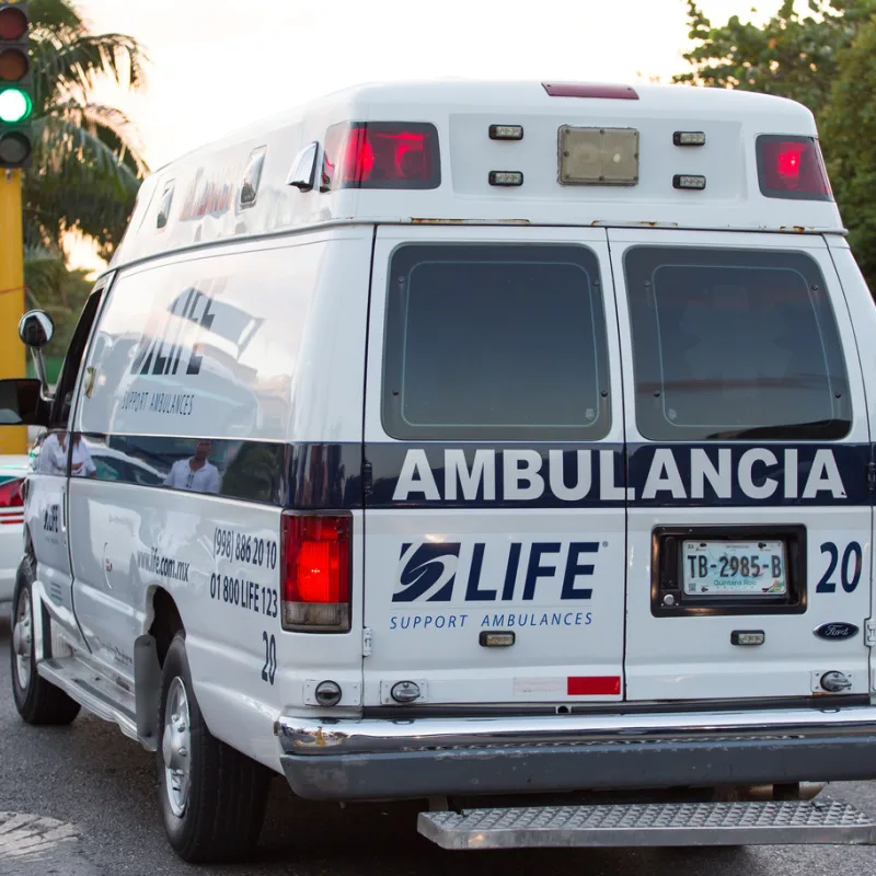 An ambulance on a road in Cancun 