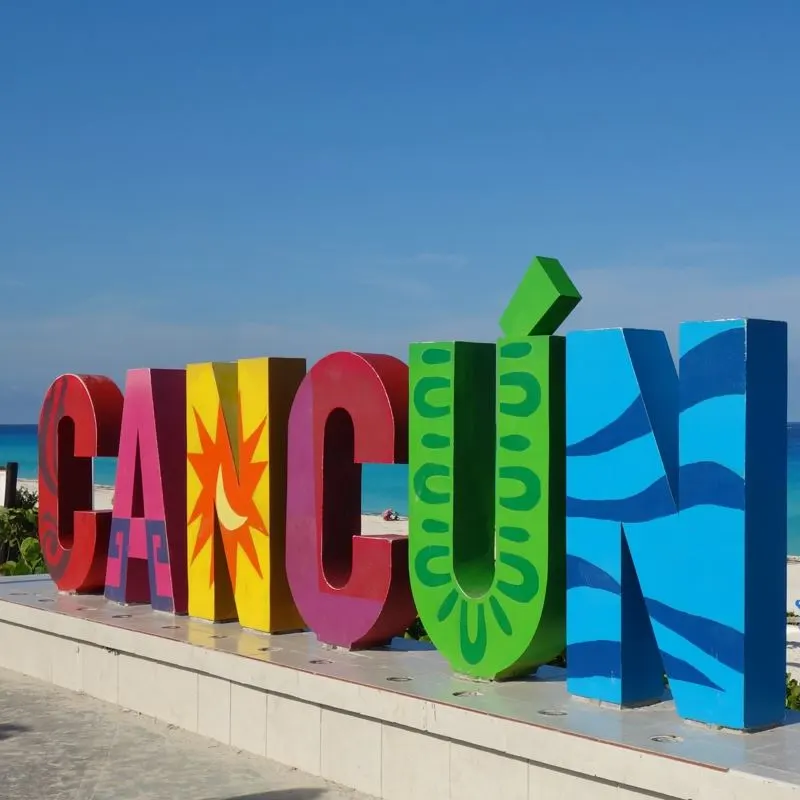 A colourful Cancun sign in the busy resort hotspot