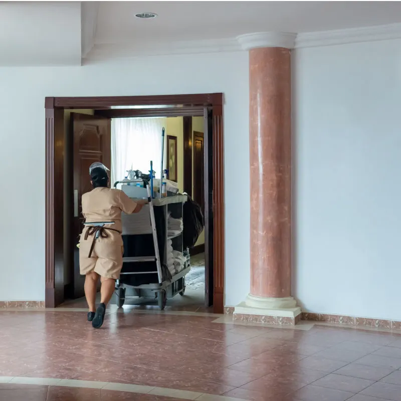 Member of housekeeping in a Cancun resort