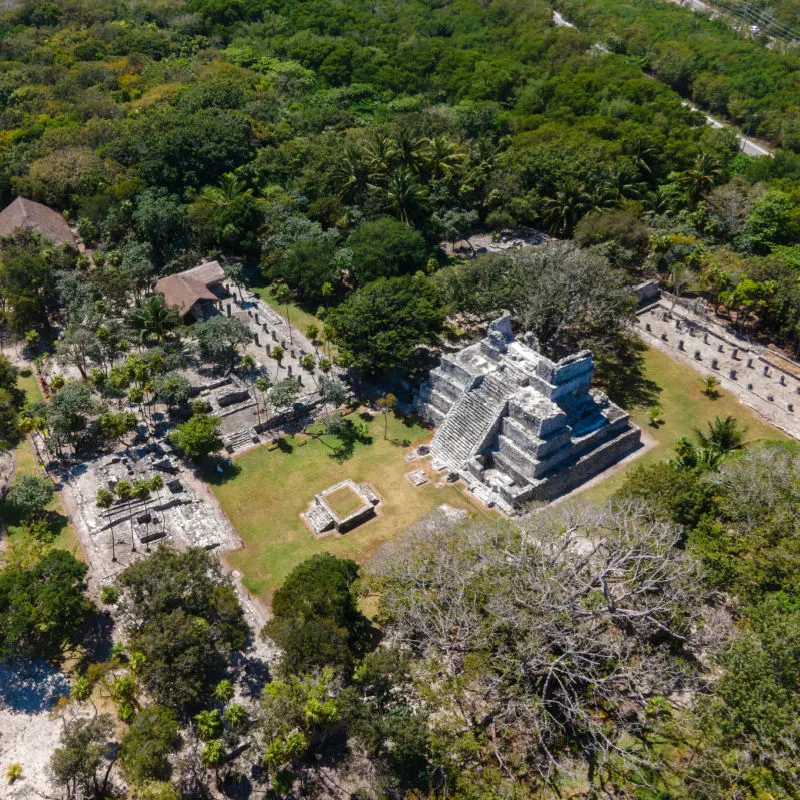 Drone view of the El Meco site in Costa Mujeres