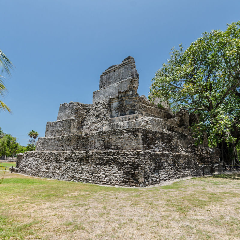 El Meco ancient Mayan structure with blue skies