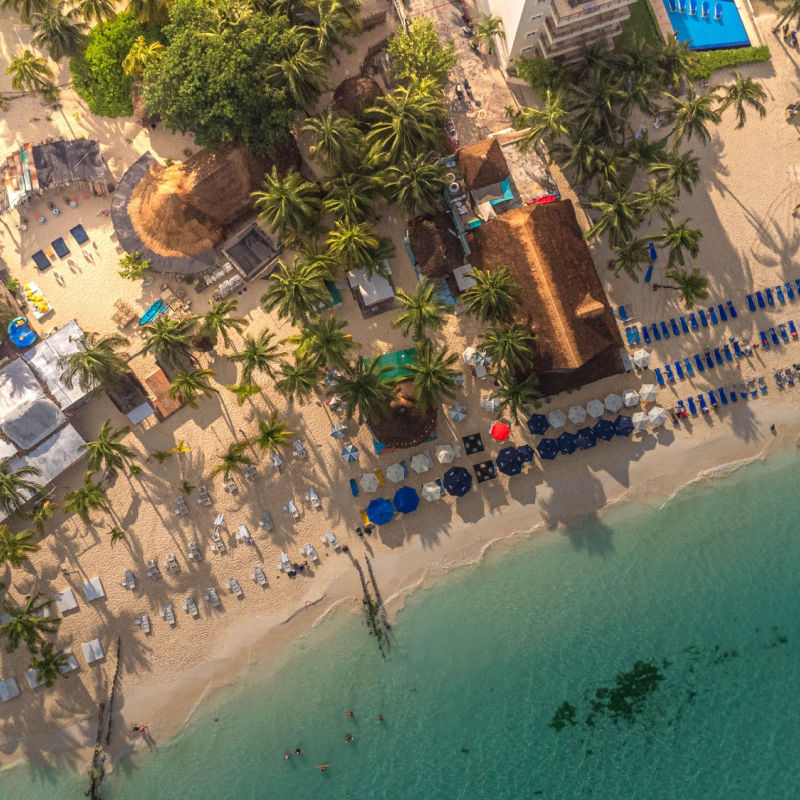Aerial view of a resort area in Isla Mujeres