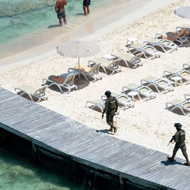 Mexican military patrolling on Cancun beach