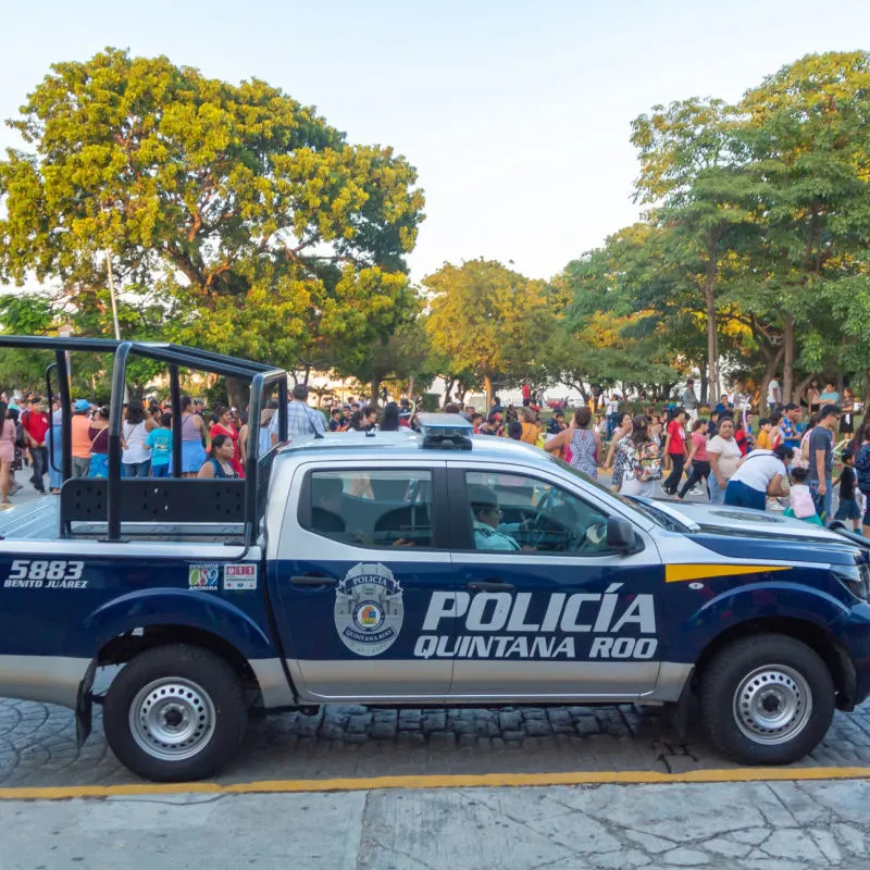 Police Truck Monitoring the Streets of Cancun