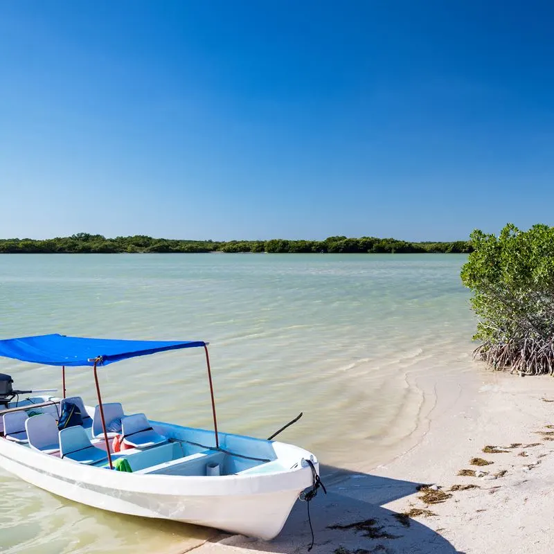 Rio Lagartos with boat in the water