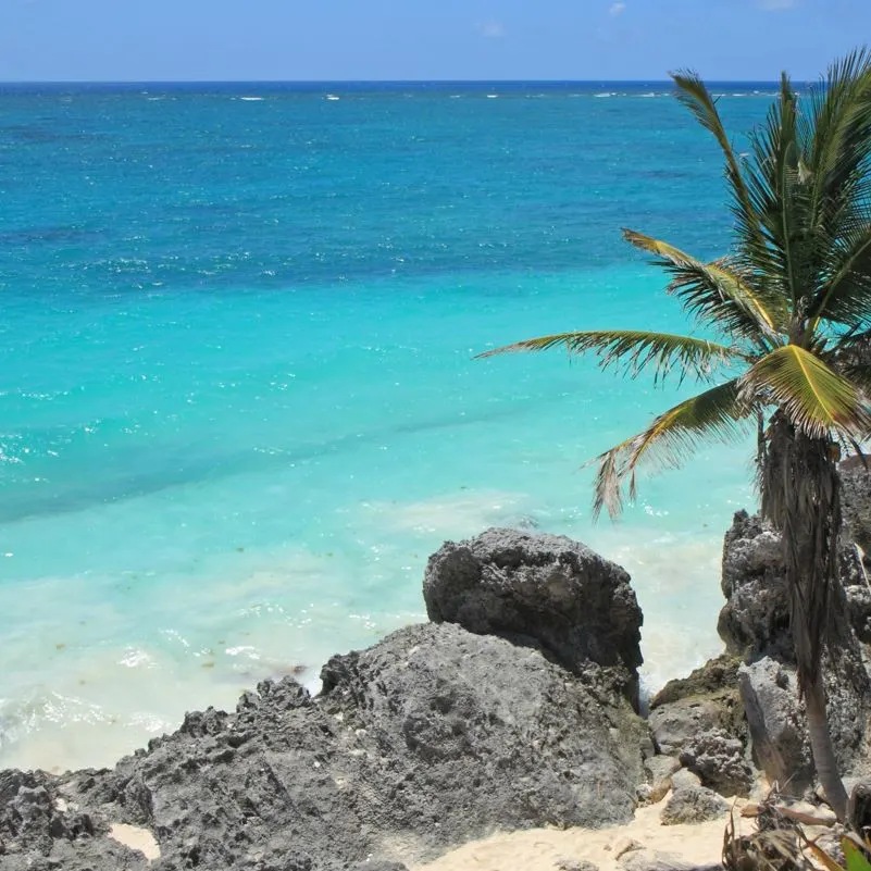 A tropical island with blue water in the mexcian caribbean 