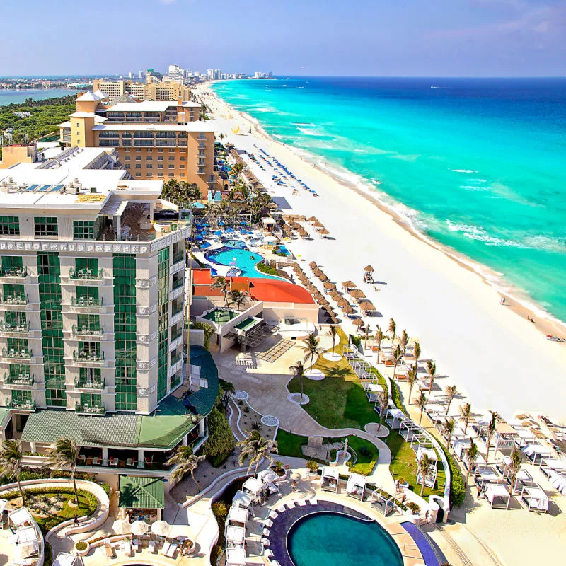 Aerial View of Resorts in the Cancun Hotel Zone