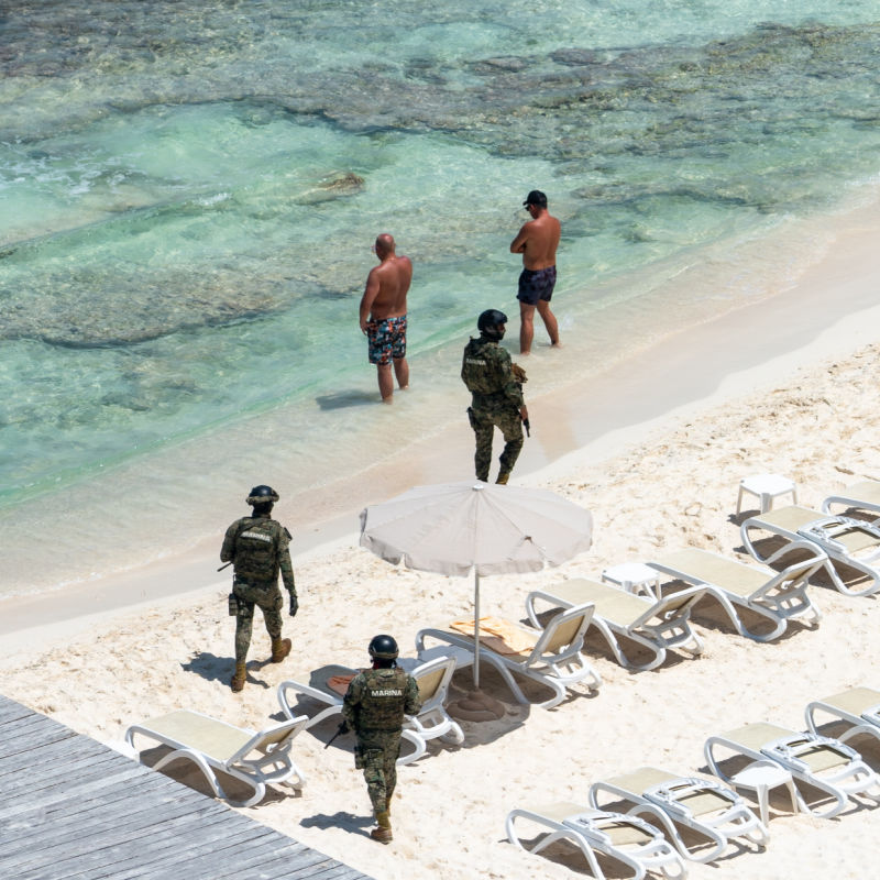 Military on the Beach in Cancun, Mexico