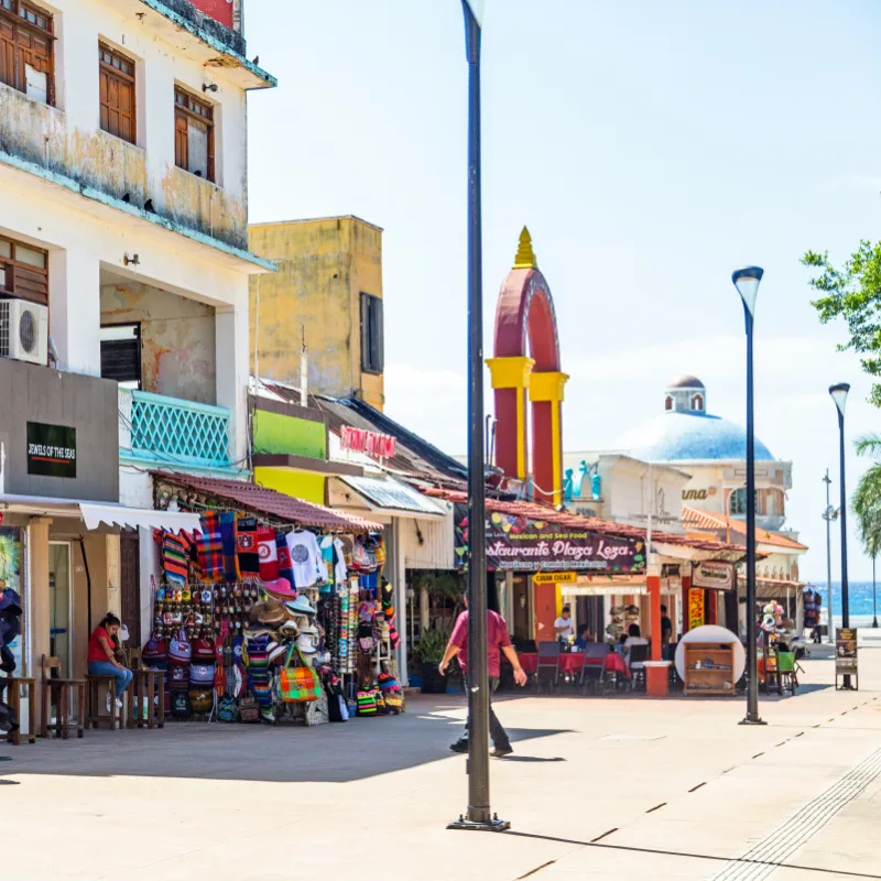 Vendors on a Street Leading Up To the Beach in Cozumel, Mexico