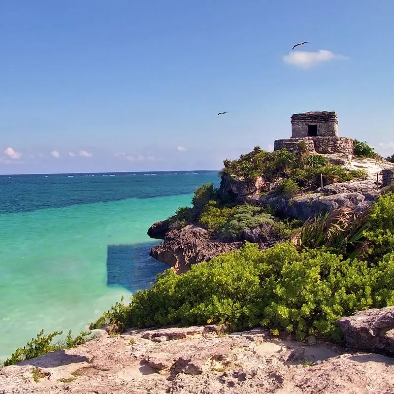 Tulum Mayan Ruins with view of the Caribbean Sea 