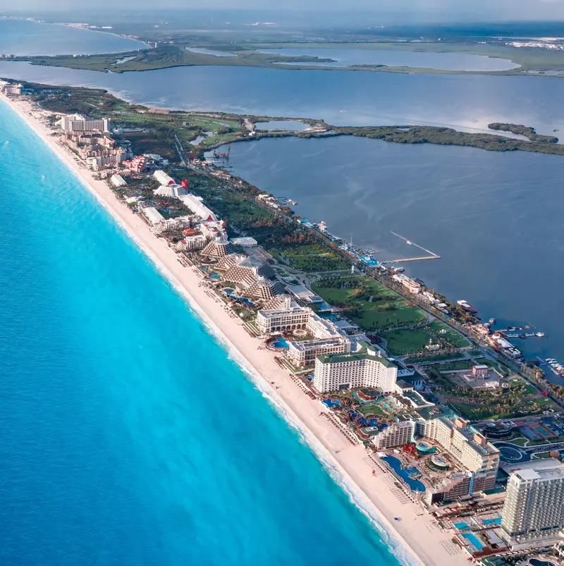 aerial view of cancun hotels