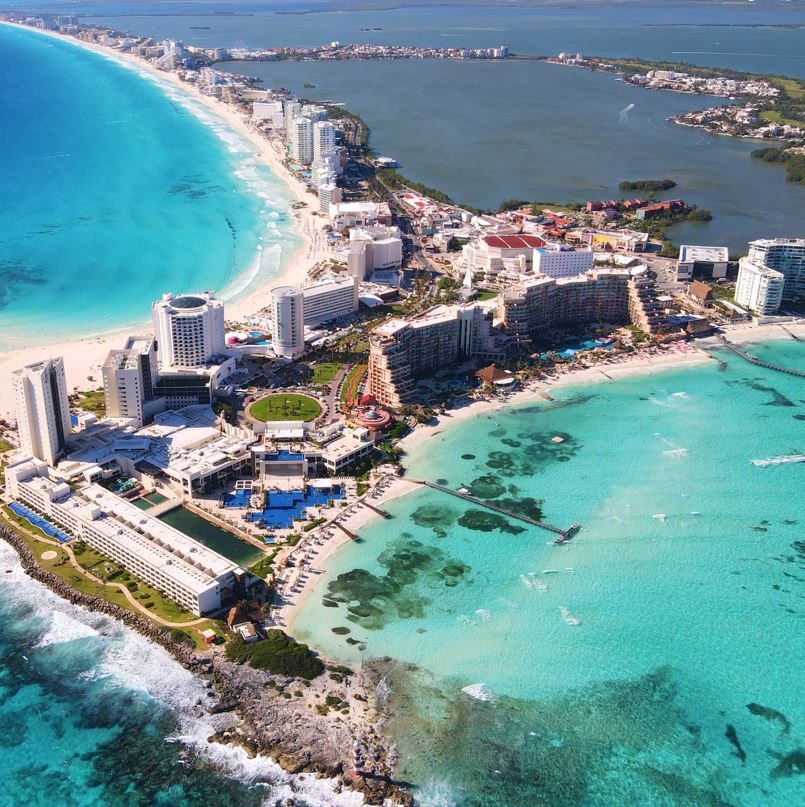 Aerial view cancun hotel zone