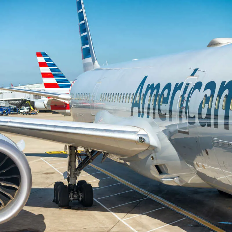 An American airlines plane at an airport 