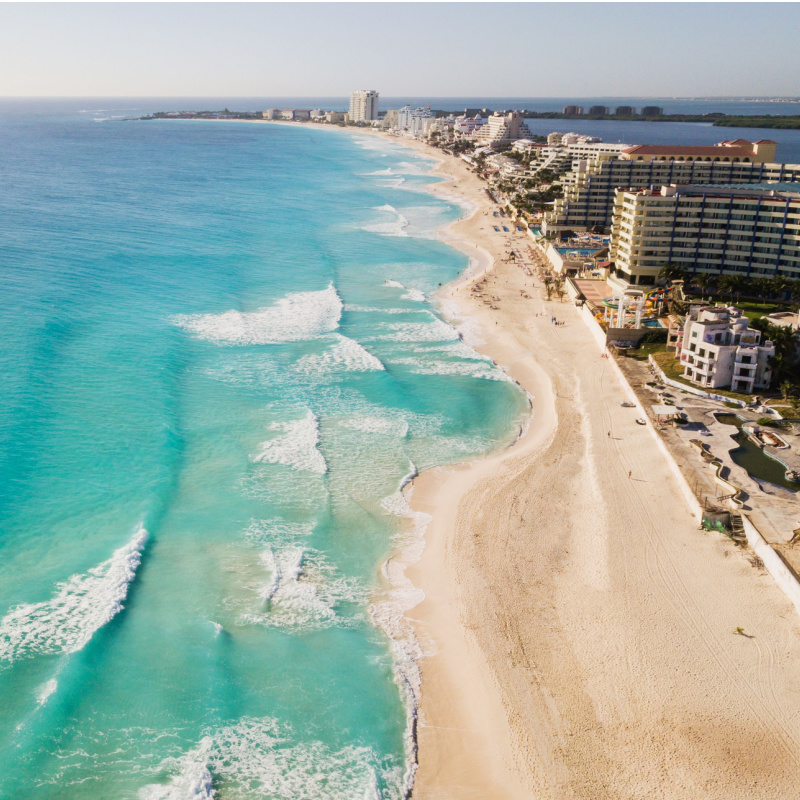 Aerial view of Cancun beach and Resors