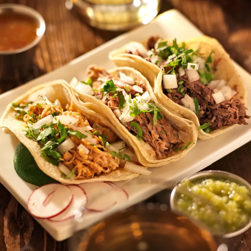 Delicious Mexican tacos in a restaurant in Costa Mujeres