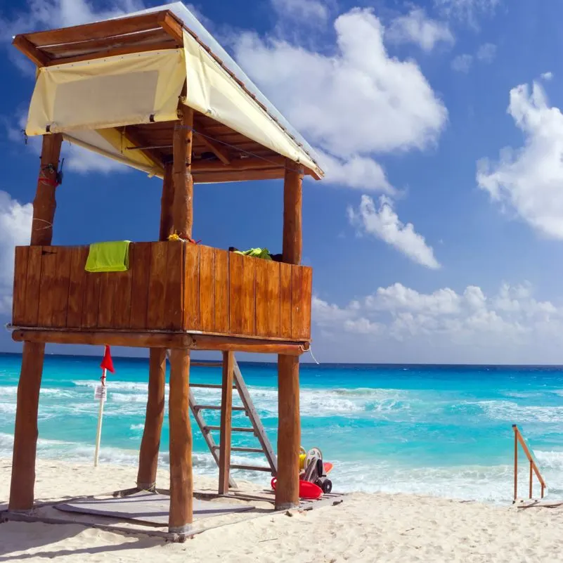 A lifeguard hut in the Mexican Caribbean on a beach 