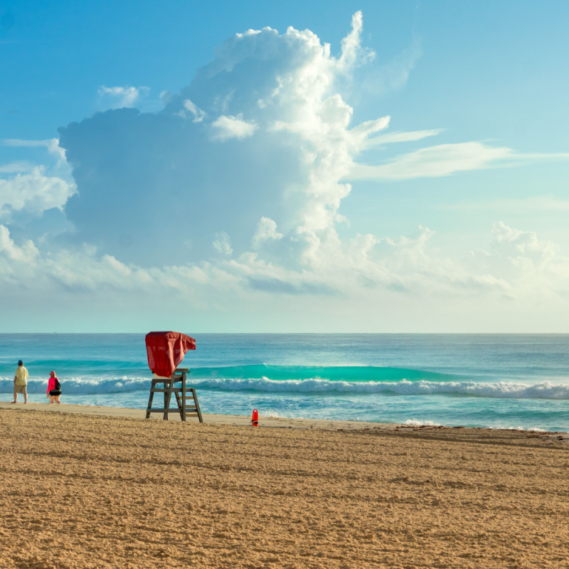A lifeguard tower on a public beach in Cancun 