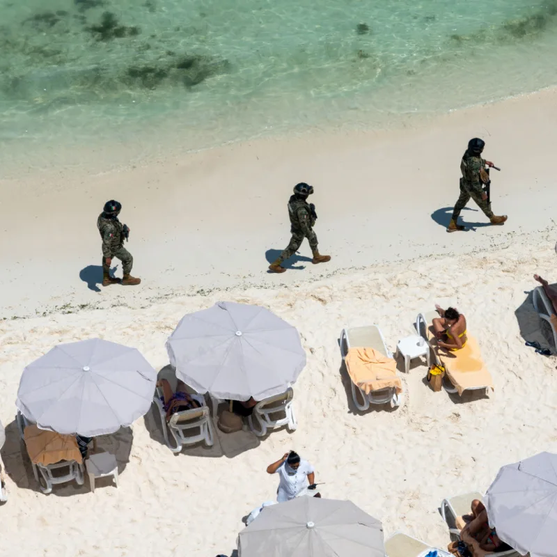 Security Officers on a Beach in Cancun, Mexico