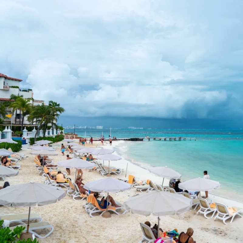 Tourists on a Resort Beach in Cancun, Mexico