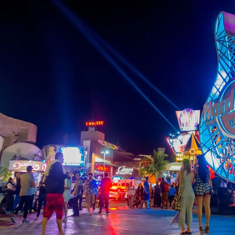 Cancun hotel zone at night