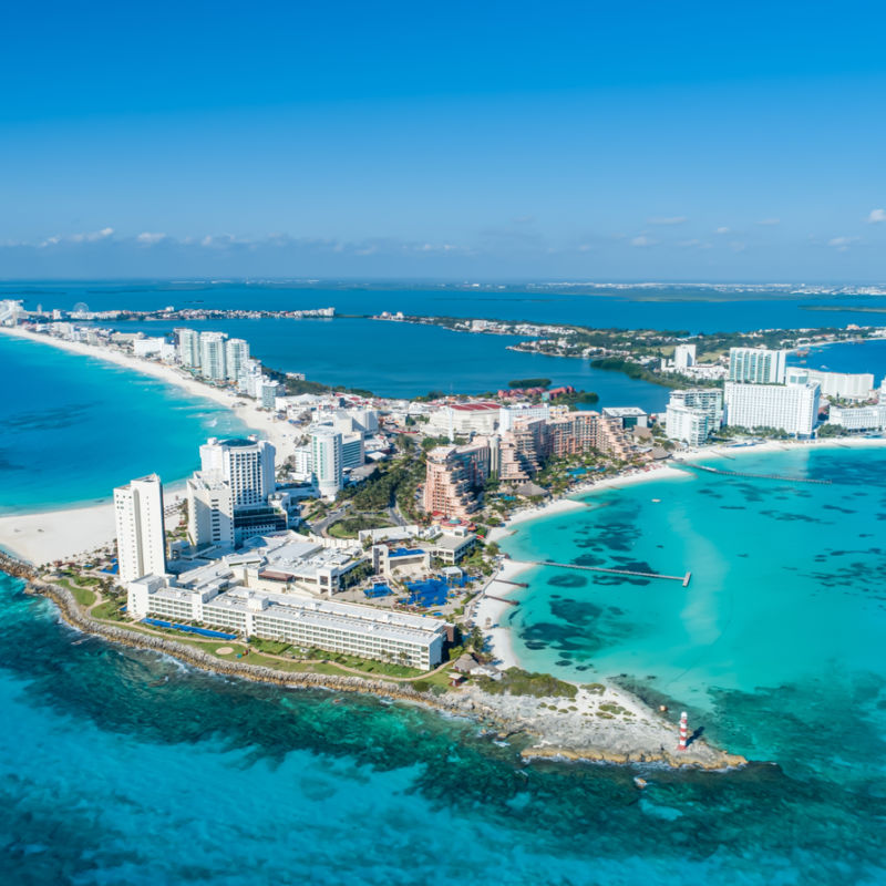 cancun famous hotel zone aerial view